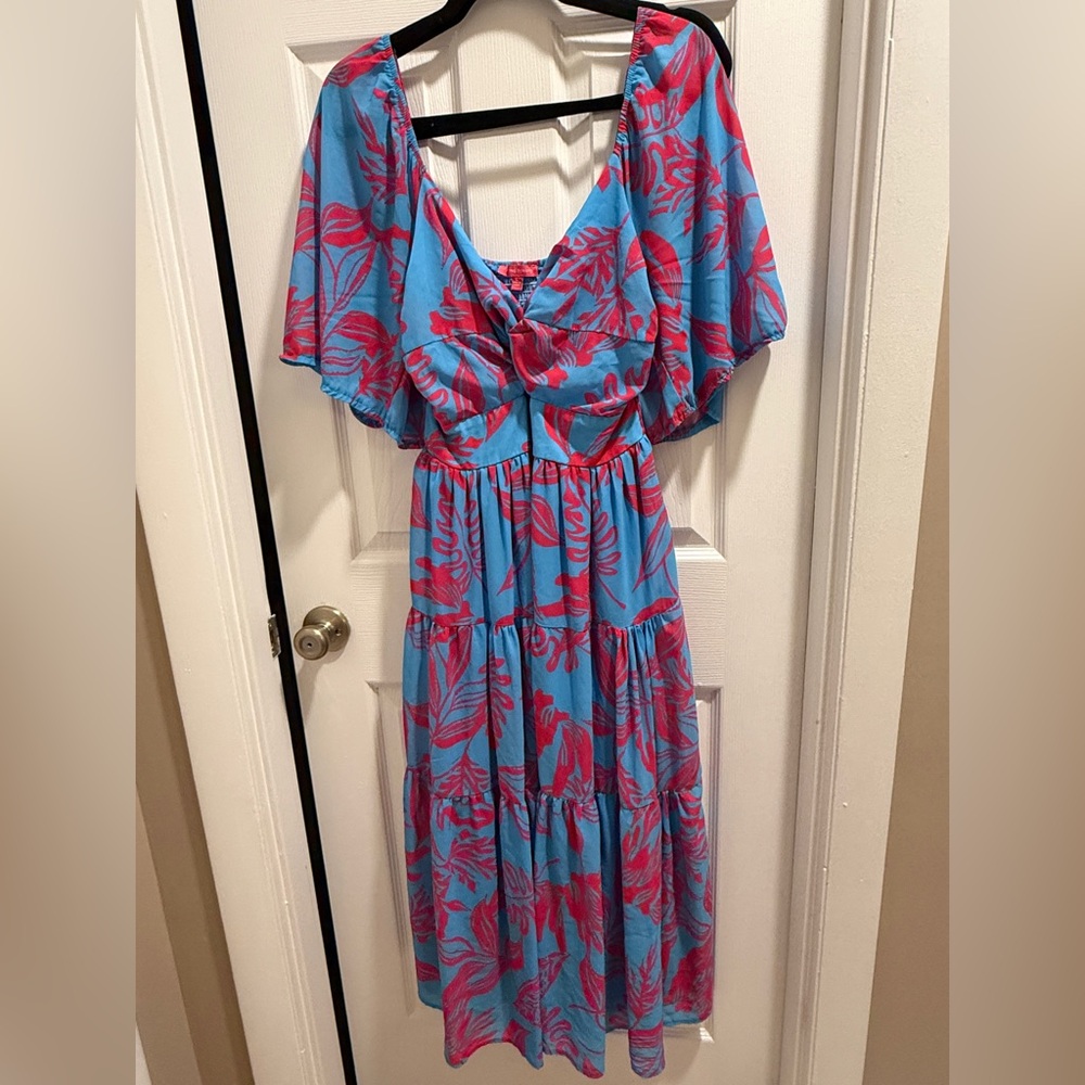 Flying Tomato Blue and Pink Midi Dress L